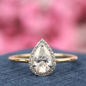 1.75 TW Pear Shaped Halo Engagement Ring, Unique Wedding Ring, Pear Bridal Ring, Promise Ring,  Minimalist Jewelry, Anniversary Gifts/Ring