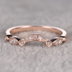 Curved Wedding Band, Rose Gold Diamond Band, Stacking Band For Her, Curved Matching Band, Rings For Women,Promise Band, Diamond Wedding Band