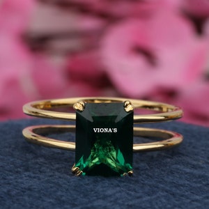 14k Yellow Gold Emerald Ring, Lab Created Emerald Solitaire Ring, Minimalist Emerald Engagement Ring, Anniversary Ring, May Birthstone Ring