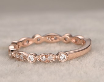 3/4 Diamond Eternity Rings, 14k Rose Gold Antique Art Deco Wedding Band, Marquise Style Band, Anniversary Band, Engagement Band, Diamond