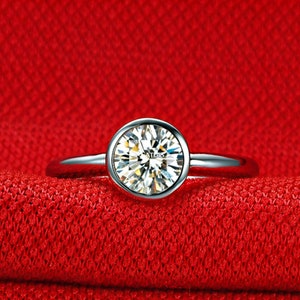 1.30 CT Round Cut Moissanite Bezel Set Solitaire Ring, Dainty Engagement Ring, Delicate Wedding Ring Women, Anniversary Gifts/Ring For Women