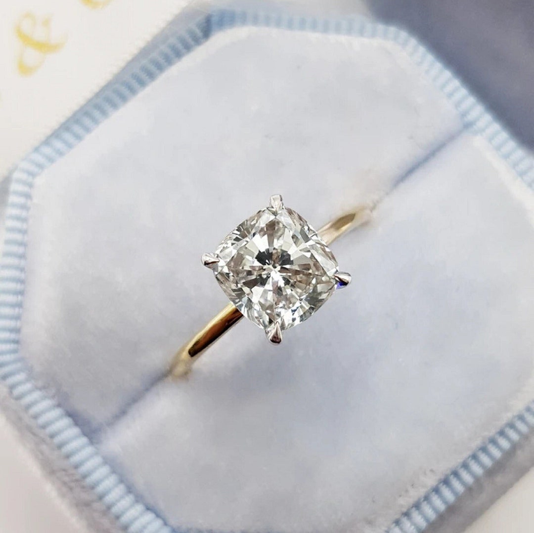Forever One 2.03 CT Cushion Cut Moissanite Engagement Ring, Solitaire ...