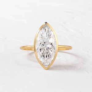 Marquise Cut Moissanite Engagement Ring, Moissanite Wedding Ring, 14k Solid Gold Solitaire Bezel Set Anniversary Gift, Promise Ring for Her