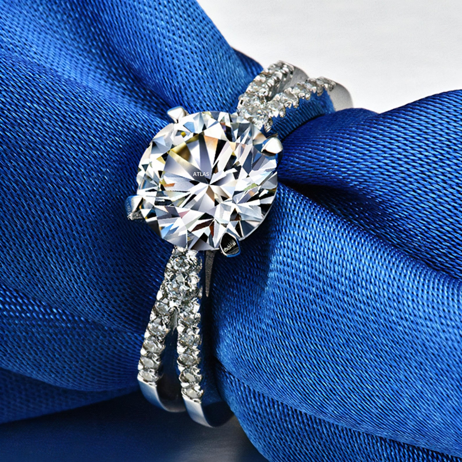 Solitaire Split Shank Engagement Ring 1ct Round Colorless Etsy