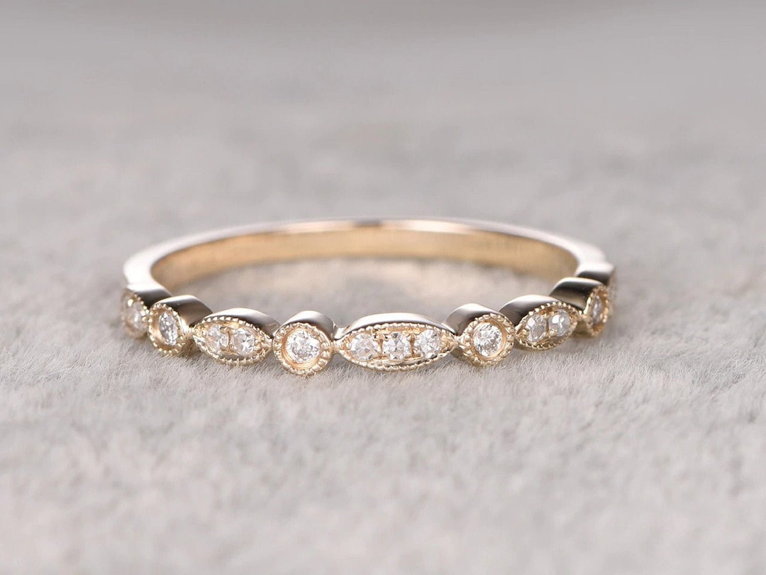 14k Gold Art Deco Diamond Half Eternity / Women Wedding Ring ...