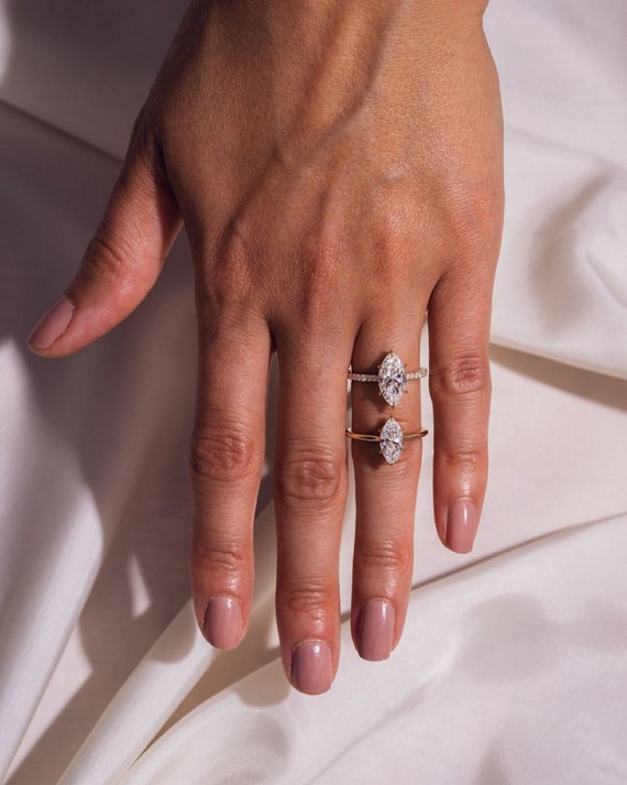 Marquise Cut 1.5ct - 2.5ct Moissanite Hidden Halo Engagement Ring