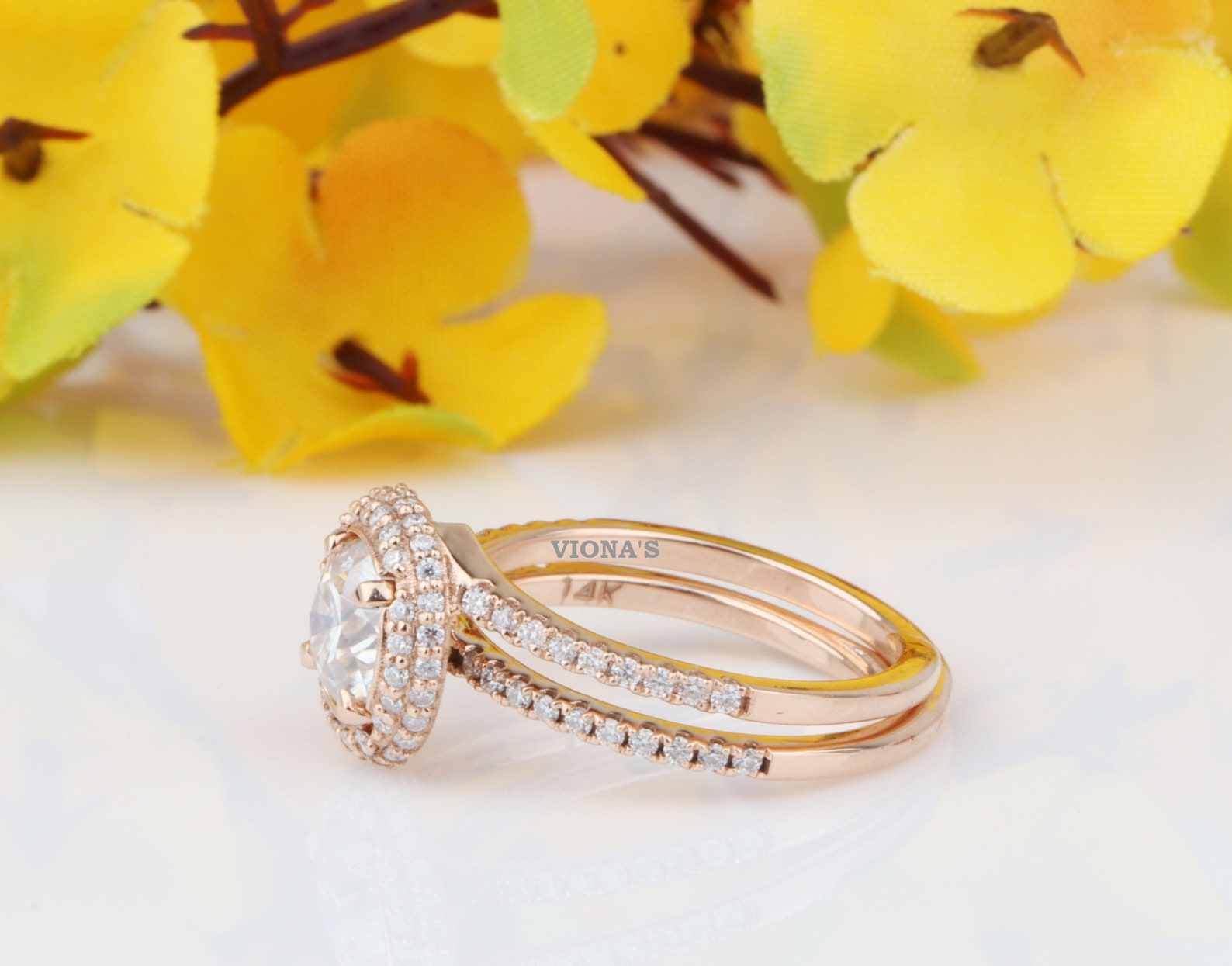 Vintage Enhancer engagement ring set Round cut Moissanite Etsy