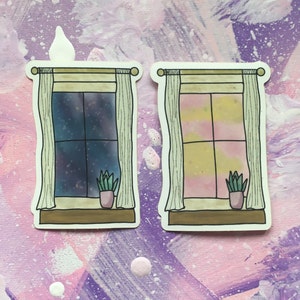 Looking Through The Window - Vinyl Sticker Set - stickerset - waterproof - small stickers - laptop - papeterie - galaxie - coucher de soleil - fenêtres