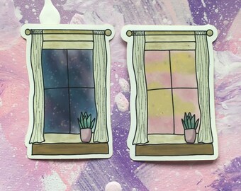 Looking Through The Window - Vinyl Sticker Set - stickerset - waterproof - small stickers - laptop - stationery - galaxy - sunset - windows