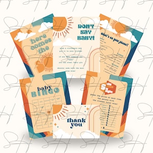 Here Comes the Son Baby Shower Printables Bundle - Baby Boy - Bundle of 6+ Designs/Games/Thank You Card (58 Files Total)