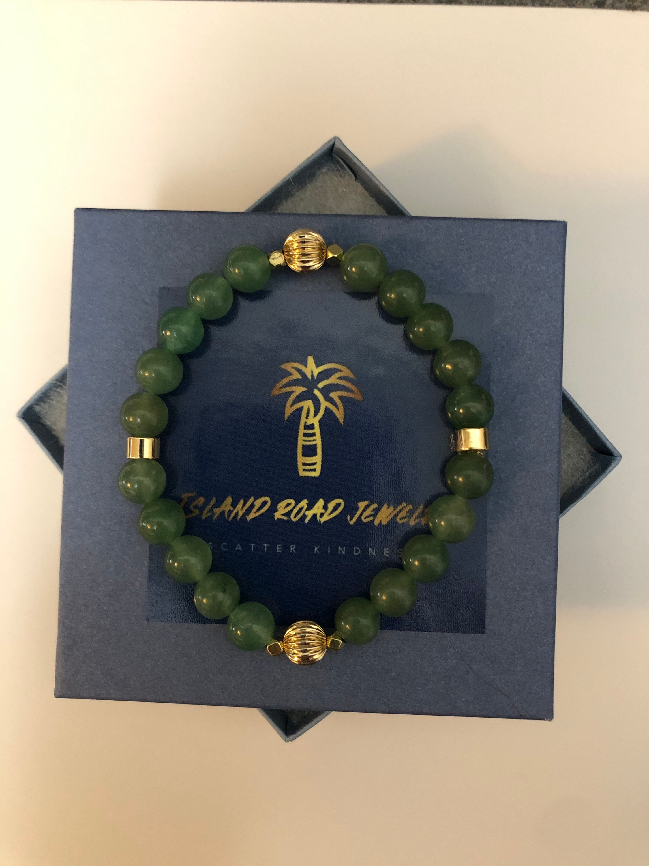 Jade Good Luck Gemstone Gold Stretch Bracelet Etsy