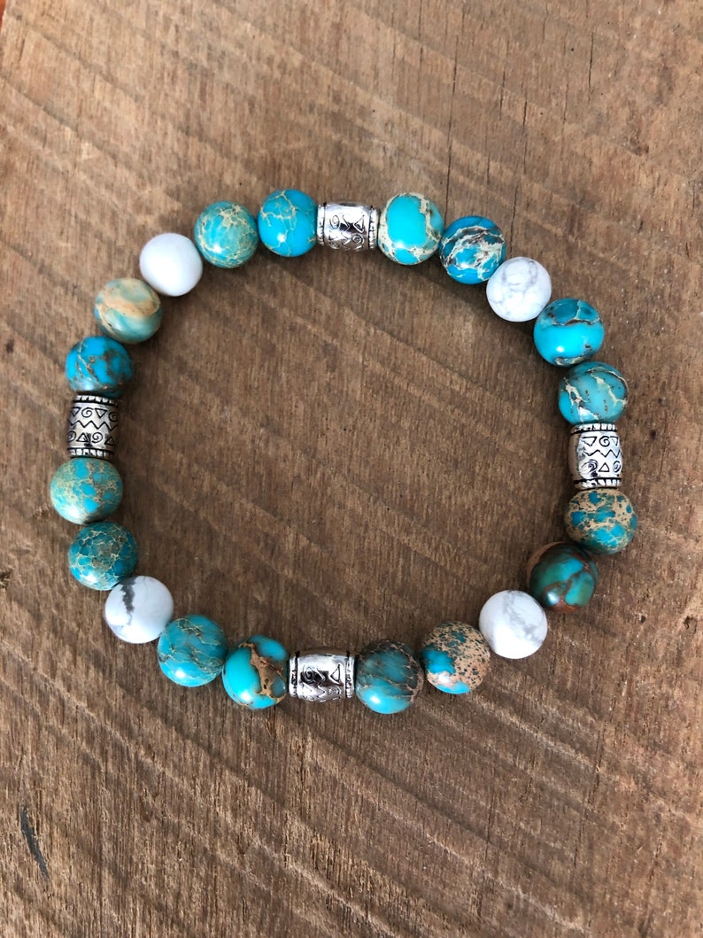 Turquoise Stretch bracelet Howlite Sea Sediment blue Jasper