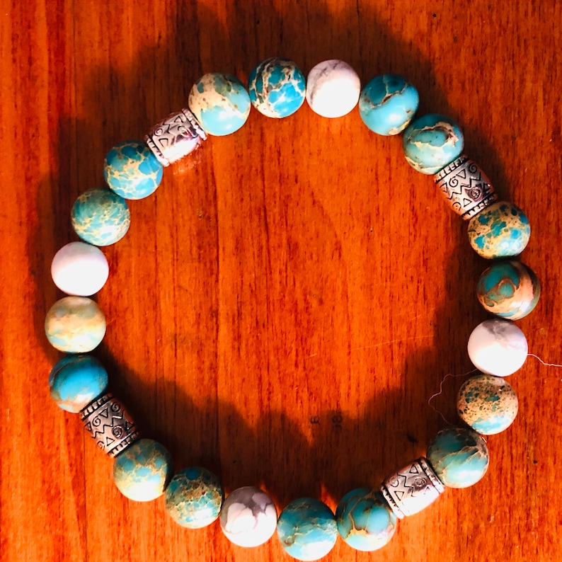Turquoise Stretch bracelet Howlite Sea Sediment blue Jasper