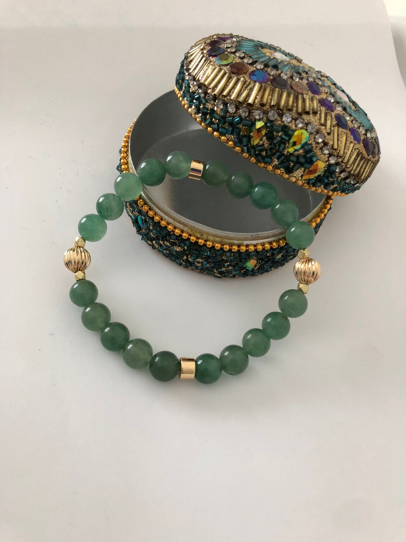 Jade Good Luck Gemstone Gold Stretch Bracelet Etsy