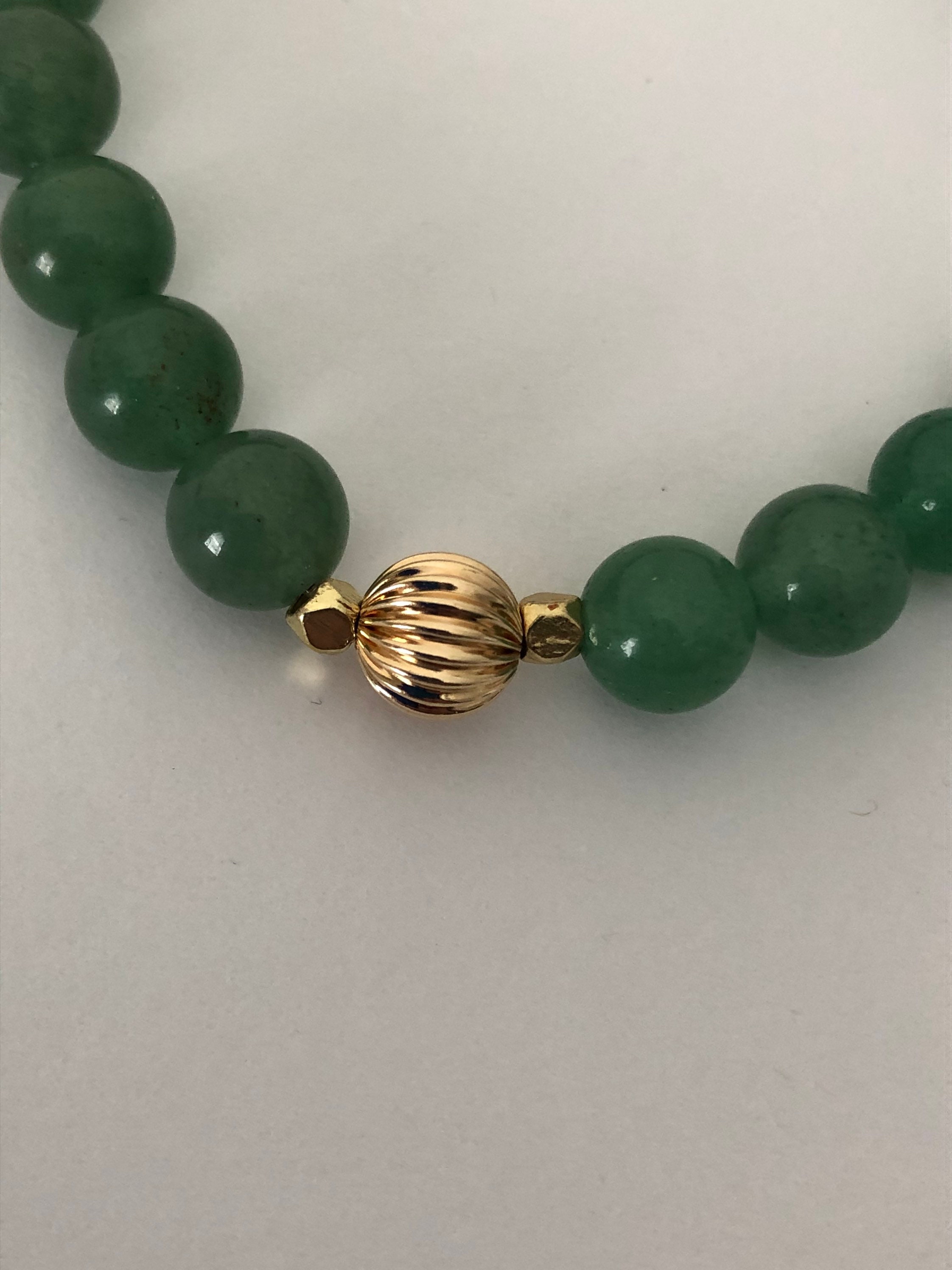 Jade Good Luck Gemstone Gold Stretch Bracelet Etsy