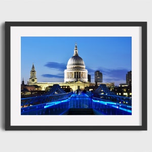 Millennium Bridge London Wall Art Framed Print, St Pauls Cathedral Photography, Cityscape Decor.