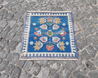 Vintage Small Rug Bathroom Rug Bed Side Rugs Small Oushak Rugs Door Mat Rug Turkish Small Rug Rugs Entryway Rug, Navy Blue Small Rug