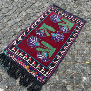 Boho Turkish Kilim Rug: Vintage Bohemian Wool Carpet, 2.2x3.9