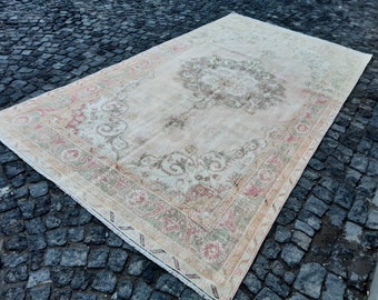 Oversized Turks Oushak-tapijt: vintage gedempt wollen tapijt (6'x11')
