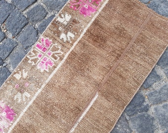Vintage Turkish Wool Rug: Brown-Pink Tribal Nursery Decor (1.6x2.6 ft)