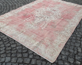 7x10.5 ft Pale Pink Oushak Rug: Large Turkish Wool Area Rug