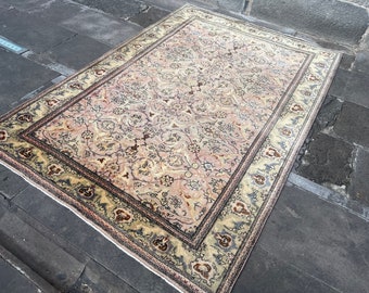Oversized Muted Hereke Rug: 5.5x8.2 ft Turkish Wool Area Rug
