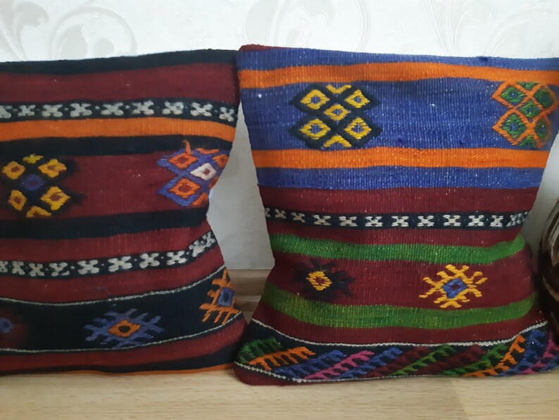 Set of 2 Cushion Pillows Vintage Pillows Turkish Covers Set Kilim Pillows Home Decorotive Pillows 16x16 Pillow Covers PLW099-100