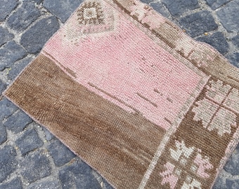 Pale Brown Turkish Wool Rug: Antique Aztec Entry Rug (50x64 cm)