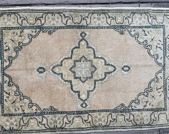Hand Woven Wool Rug: Olive Green & Beige Boho Decor (2x3.2 ft), CODE S673