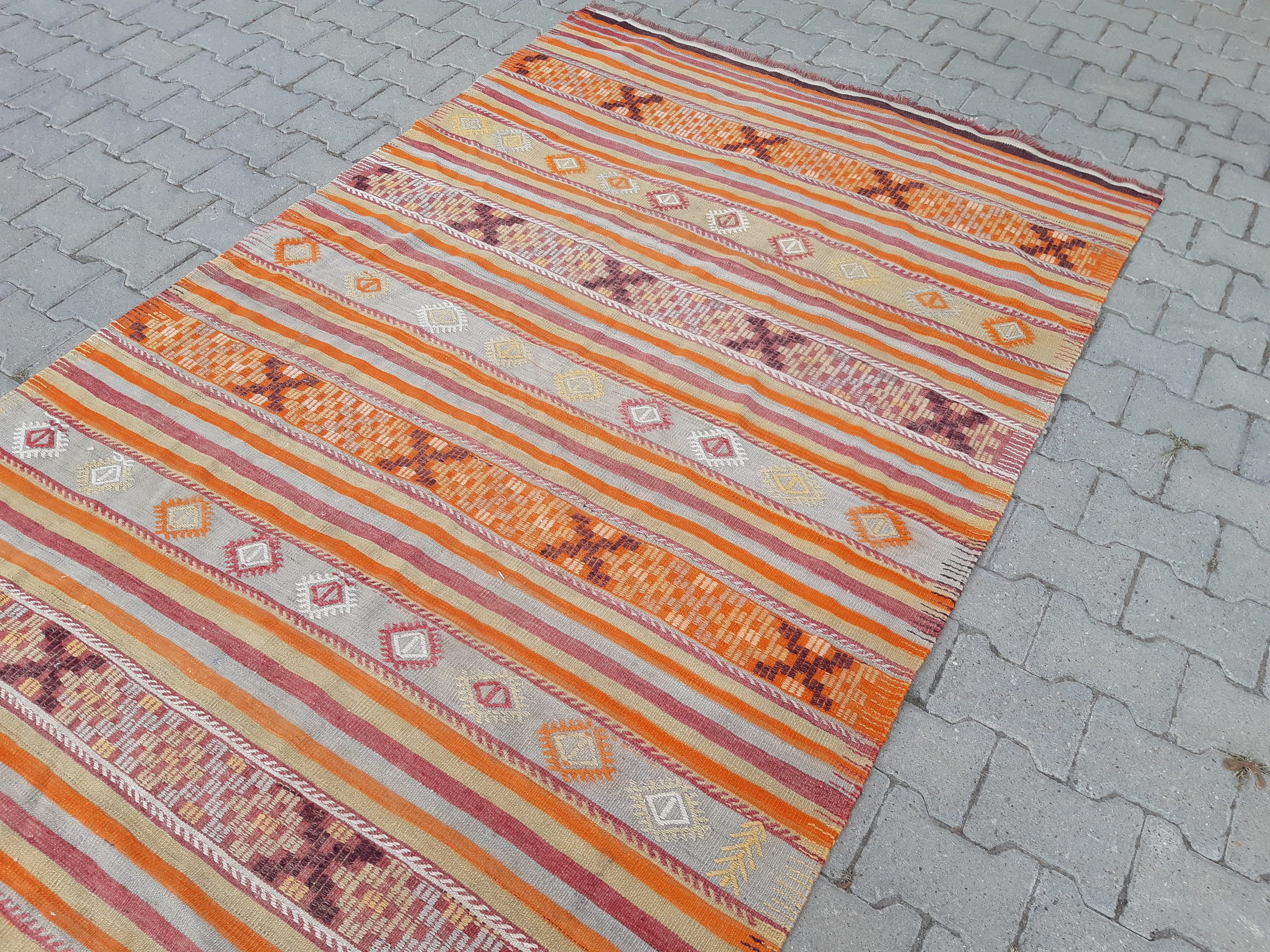 ヴィンテージキリム 5.1x10.2 Ft, Oversize Turkish Vintage Kilim , Oushak