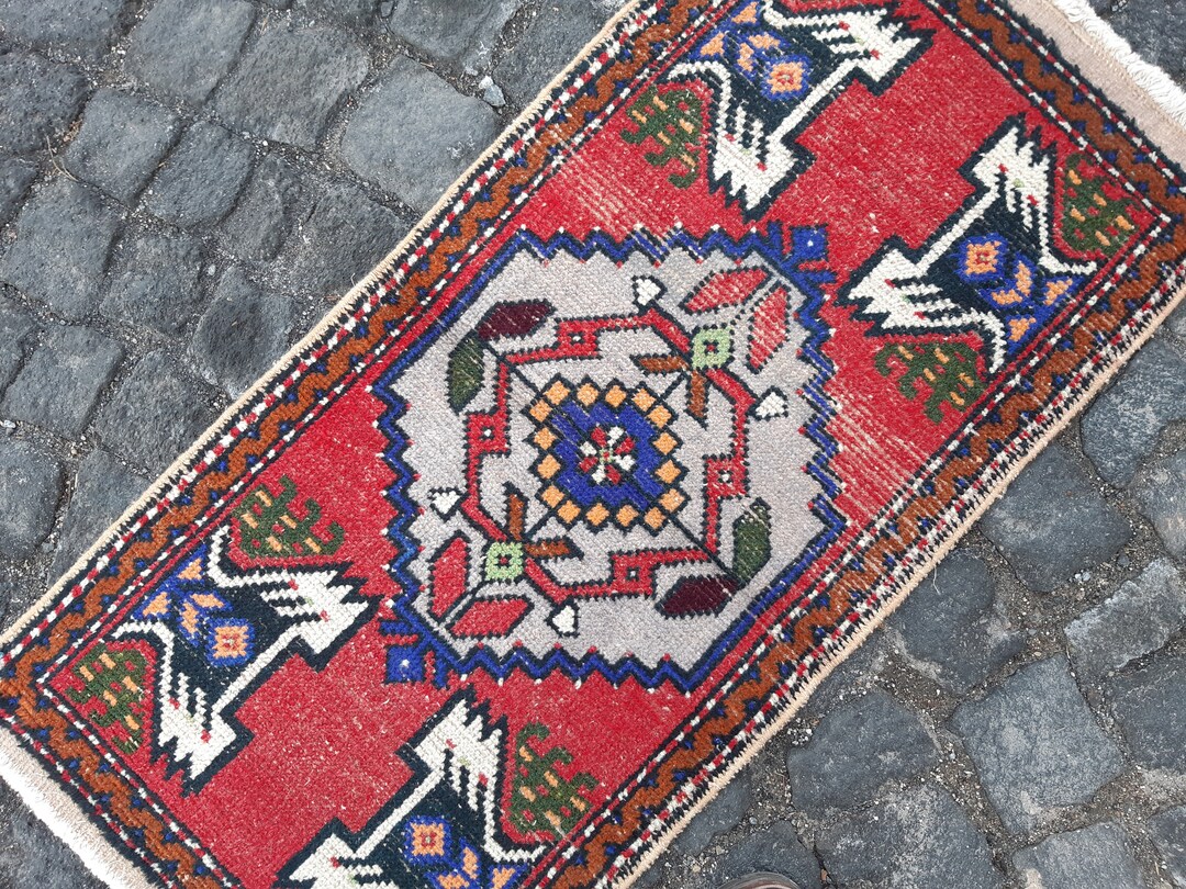 Aztec Entry Rug Red Oushak Turkish Wool Rug: Antique Aztec Entry Rug (1.6x3.2 Ft) - Etsy