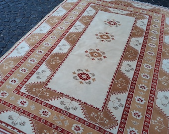 Oversized Turks oushak-tapijt: vintage wollen woonkamertapijt (6'5"x8'5")