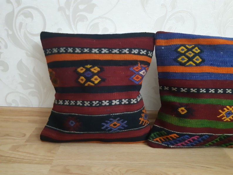 Set of 2 Cushion Pillows Vintage Pillows Turkish Covers Set Kilim Pillows Home Decorotive Pillows 16x16 Pillow Covers PLW099-100