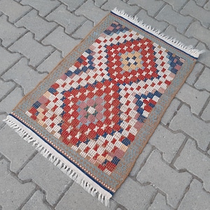 Vegetable Dye Cicim Kilim Rug, Navajo Kilim, Handicraft Kilim Rug, 1.9x2.9 ft, Kelim Rug,  59x88 cm, KLM090