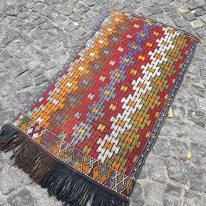 Embroidered Overdyed Kilim Rug: Bohemian Wool Cicim Rug (2.6 x 4.5 ft)
