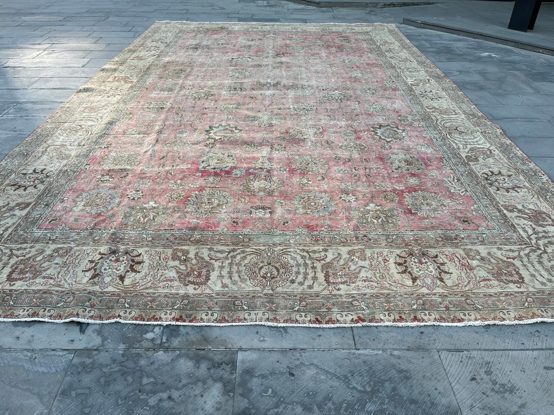 11.2 X 17.4 Ft / Pale Pink Large Oushak Rug 1960's / 11.2 X 17.4 Oushak ...