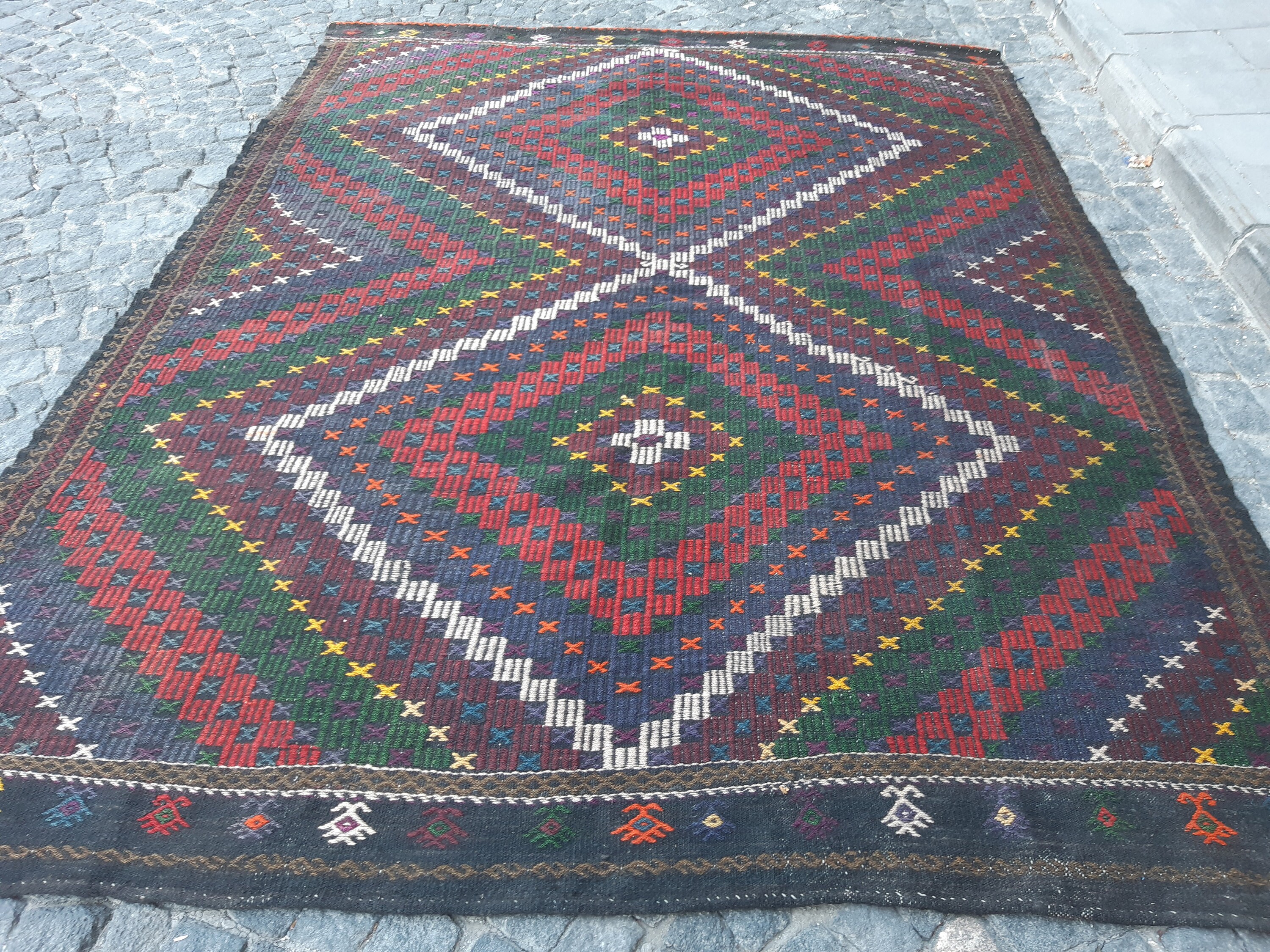 7.5 X 9.5 Jijim Carpet Large Vintage Turkish Bohemian Kilim 7.5 X 9.5 Jijim Carpet Large Vintage Turkish Bohemian Kilim
