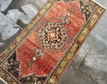 Vintage Turkish Wool Rug: Bohemian Door Mat, Small Nursery Rug (1.6x3.3 ft)