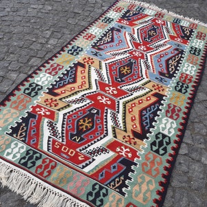 Bohemian Kilim Rug: Embroidered Overdyed Wool, 4' x 7'7"