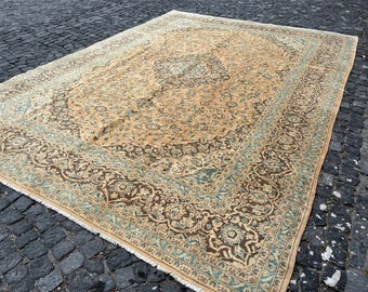 Oversize Turkish Oushak Rug: 60&#39;s Vintage Muted Carpet (9’5x13’6)