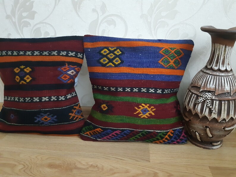 Set of 2 Cushion Pillows Vintage Pillows Turkish Covers Set Kilim Pillows Home Decorotive Pillows 16x16 Pillow Covers PLW099-100