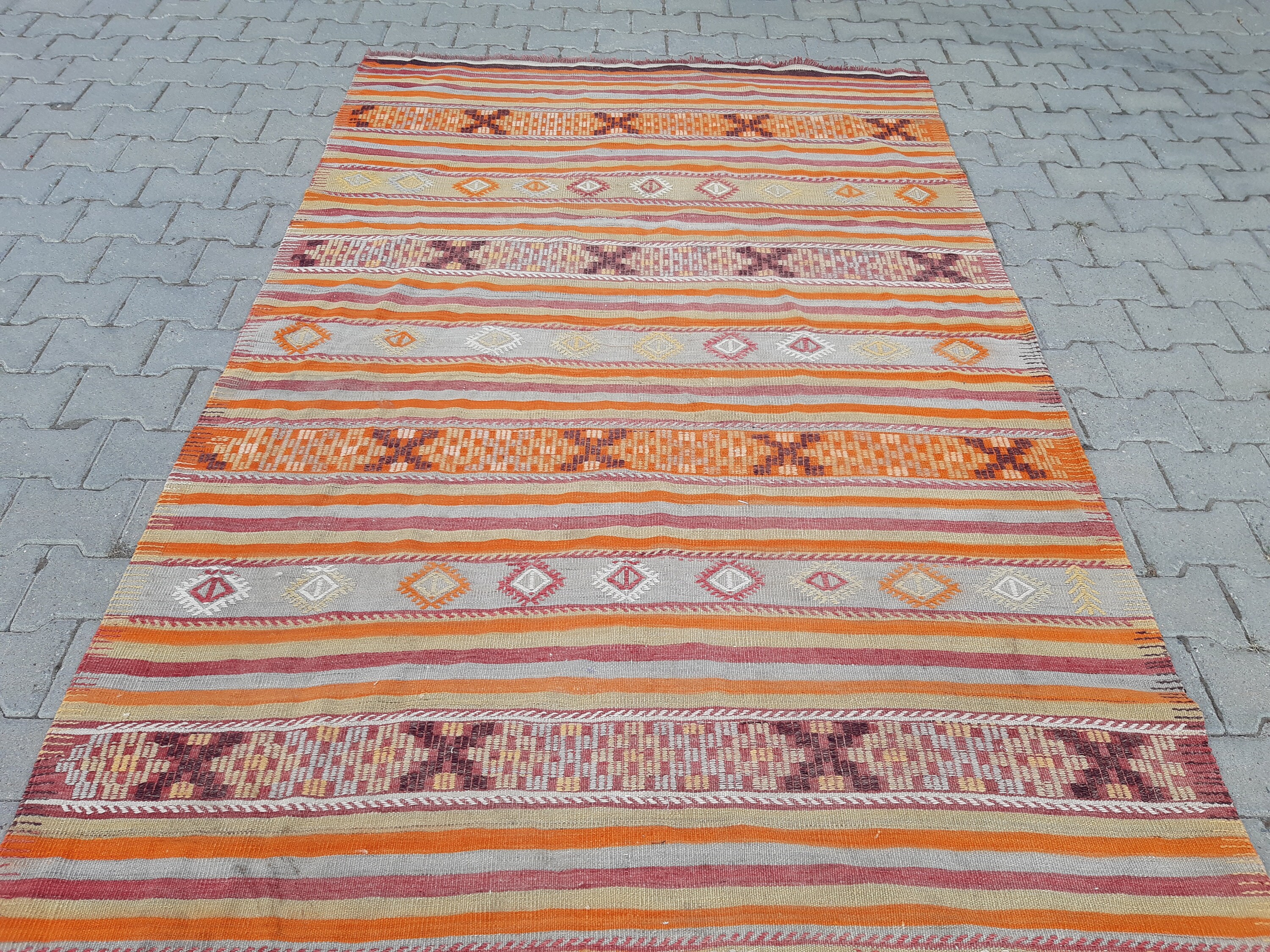 ヴィンテージキリム 5.1x10.2 Ft, Oversize Turkish Vintage Kilim , Oushak