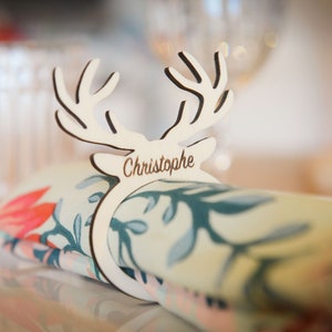 Personalized Christmas napkin ring, reindeer antlers, place mark