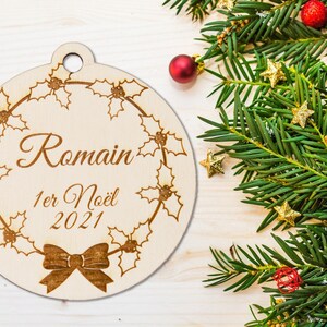Decoração de Natal de madeira com nome, primeiro Natal