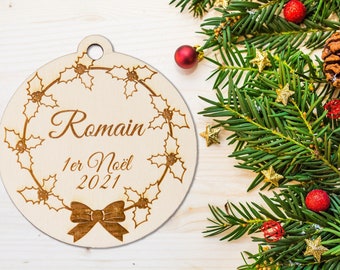 Décoration de Noël en bois avec prénom, premier Noël