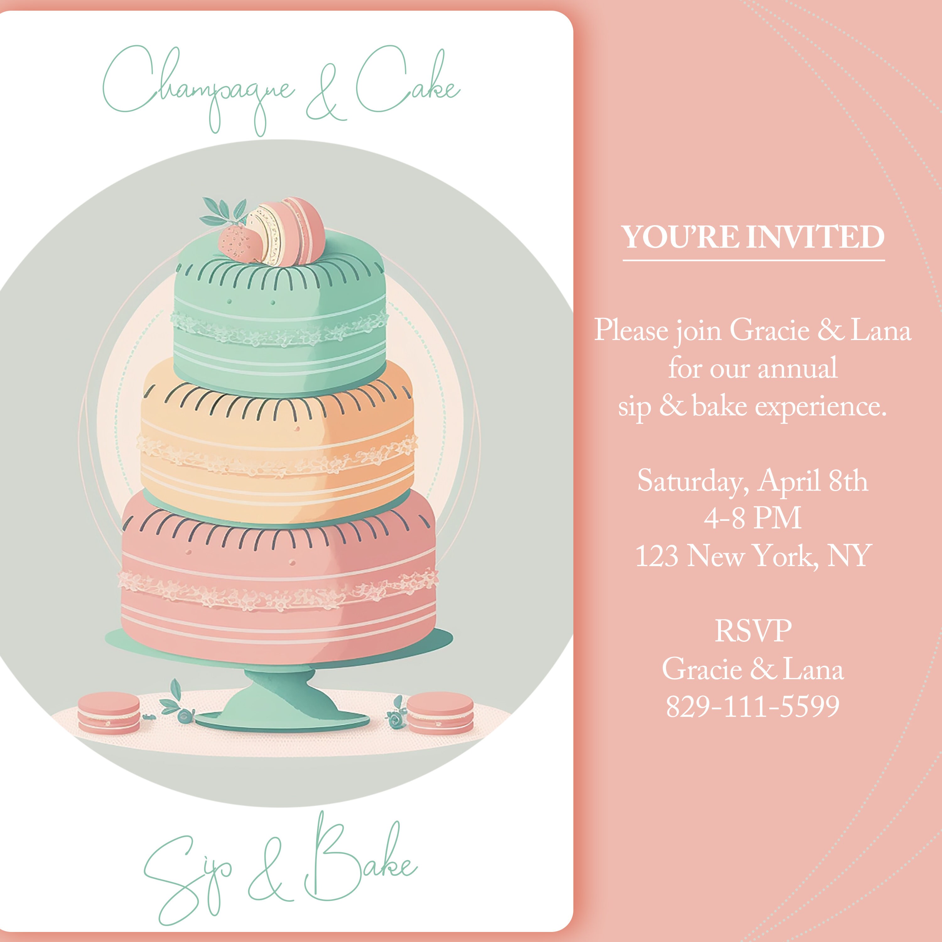 Cake Event Invite Champagne and Cake Sip and Bake Event Invitation Card Template - Etsy