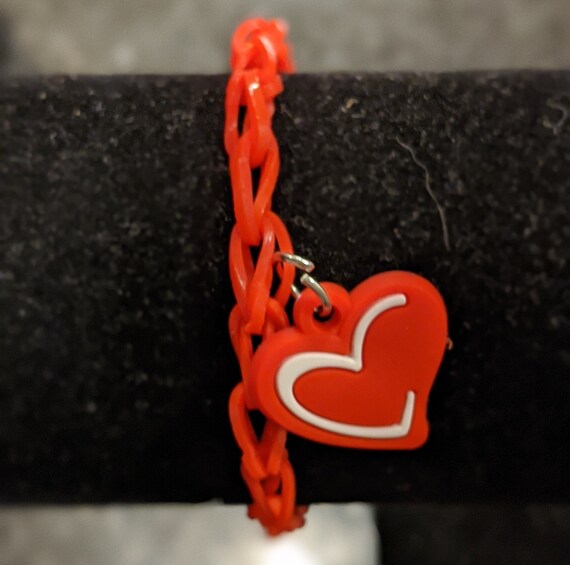Rubber Band Bracelet Red Loop with Heart Charm Etsy