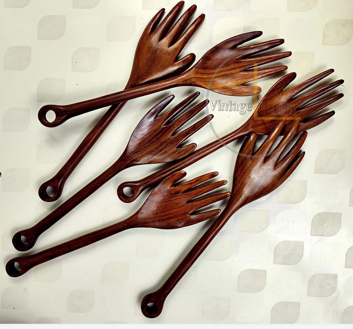 Handshaped Wooden Salad Servers Wooden Salad Serving Set Etsy