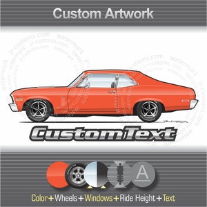 Custom 1968 1969 1970 1971 1972 73 74 Chevy II Nova SS coupe 4 door sedan deuce 396 chevrolet Art for T-Shirt hoodie mug long sleeve sticker
