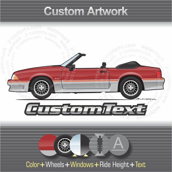 Custom 1987 1988 1989 87 88 89 1990 1991 1992 1993 90 91 92 93 Mustang Convertible 5.0 GT LX ford foxbody 302 V8 Art for T-Shirt hoodie mug